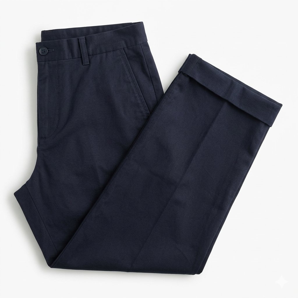 Pantalon d'Été Élégant en Lin Bleu Marine Texturé - Ourlets Revers