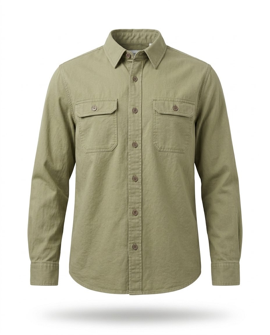 Chemise Longue Manche pour Homme Style Cargo en Coton de Twill Robuste