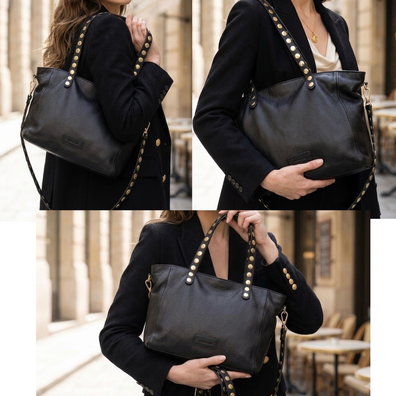  Grand Sac noir en cuir véritable de Isabella Fiore💕❤️🌞🥰💕