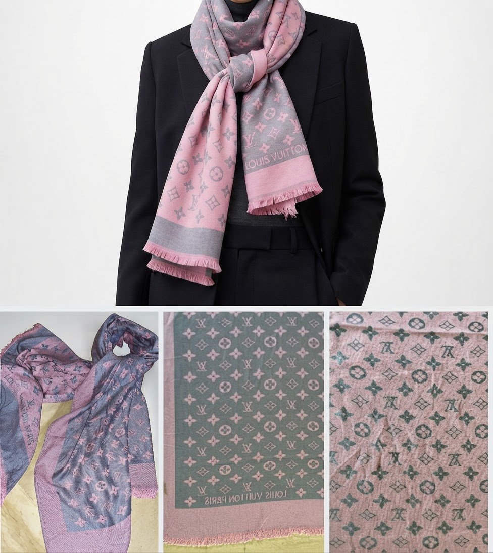Foulard double face rose gris..