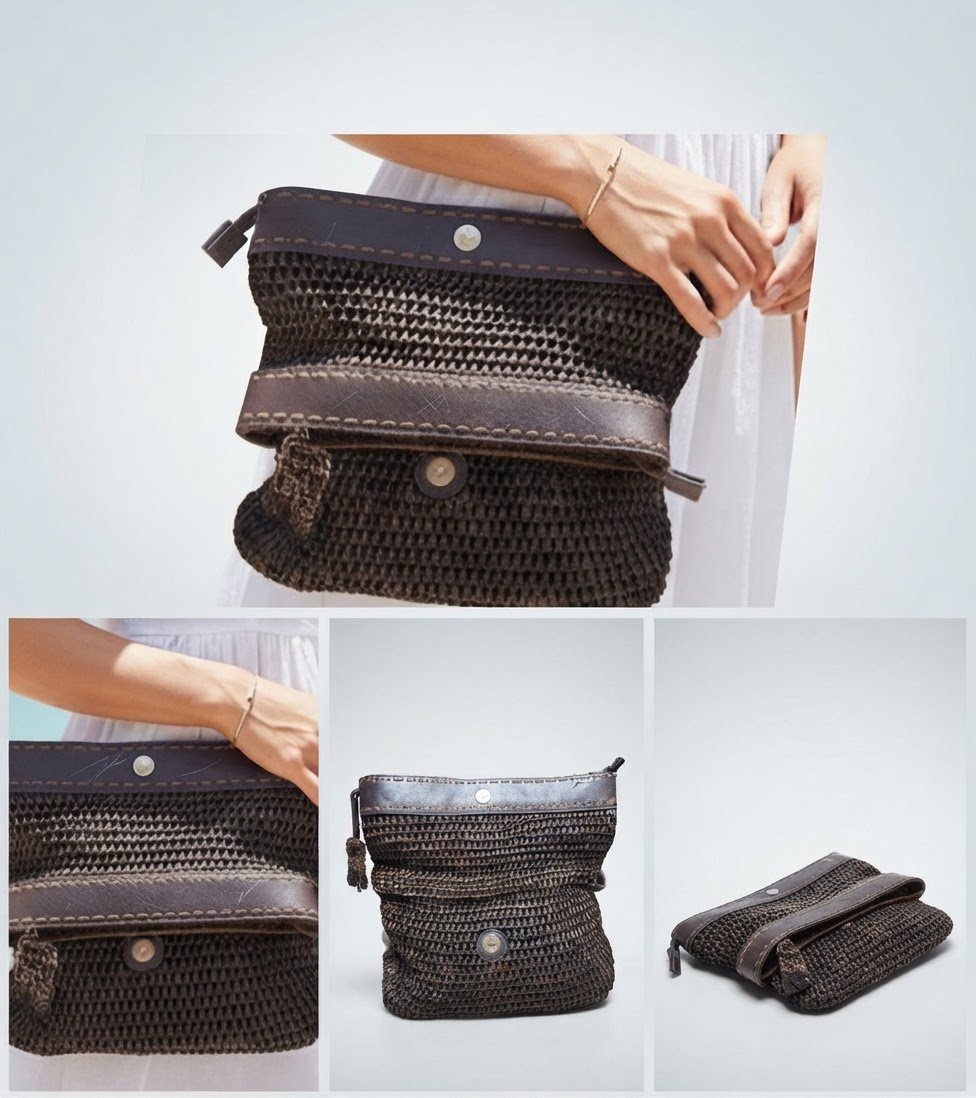 Pochette raphia avec finition en cuir de Massimo Dutti
