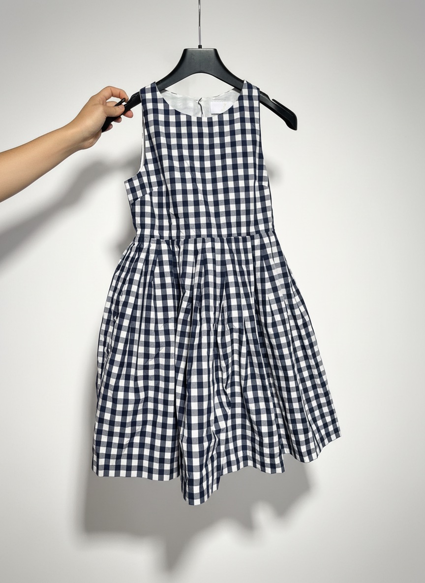 Robe à carreaux bleu marine et blanc