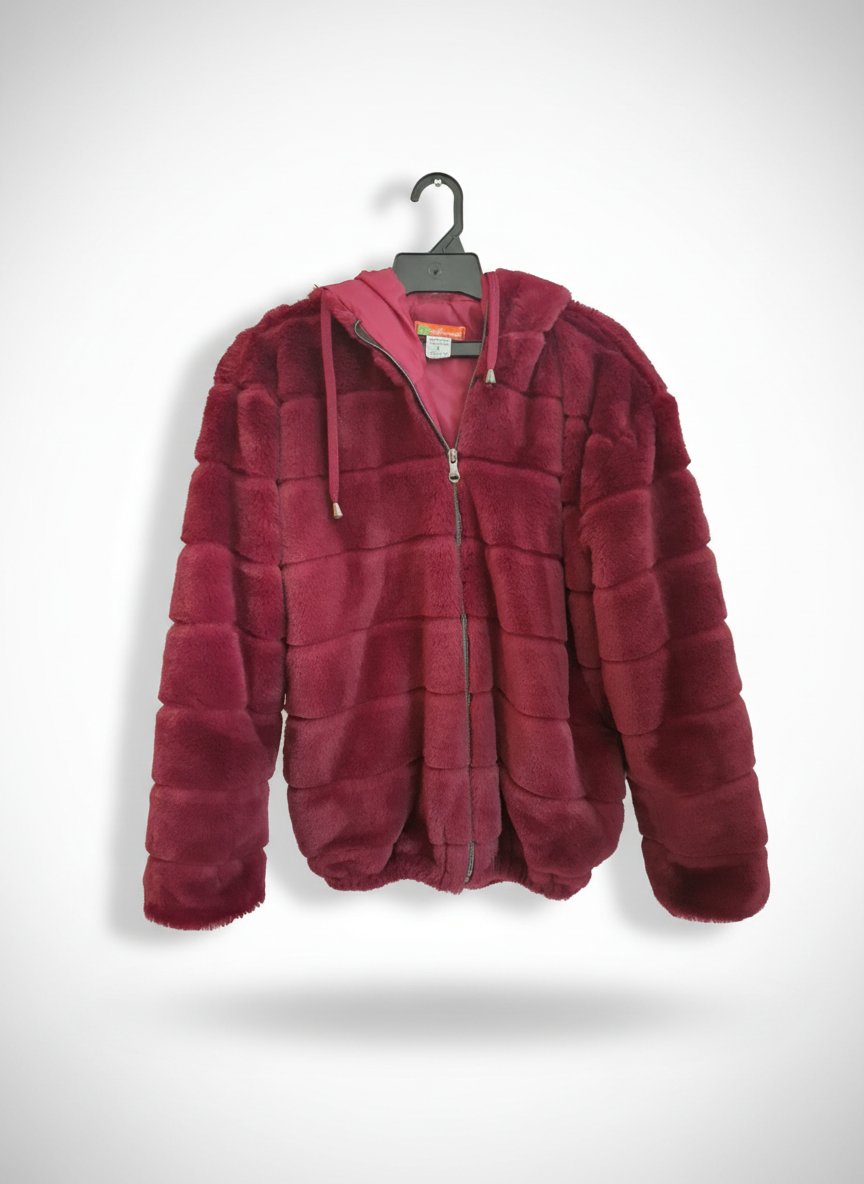 Manteau fourrure en rouge bordeaux 