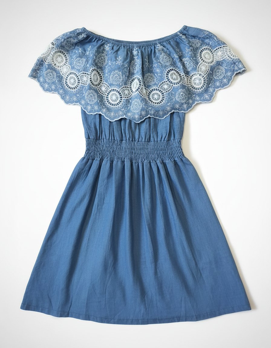 Robe courte, avec broderie anglaise