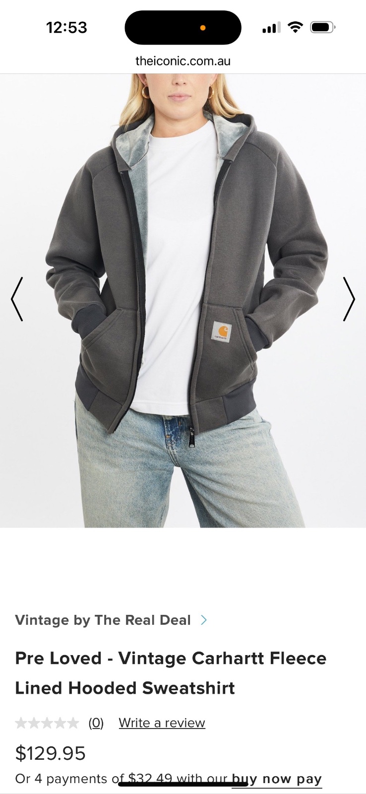 Vintage Carhartt Fleece Lined Hooded Sweatshirt