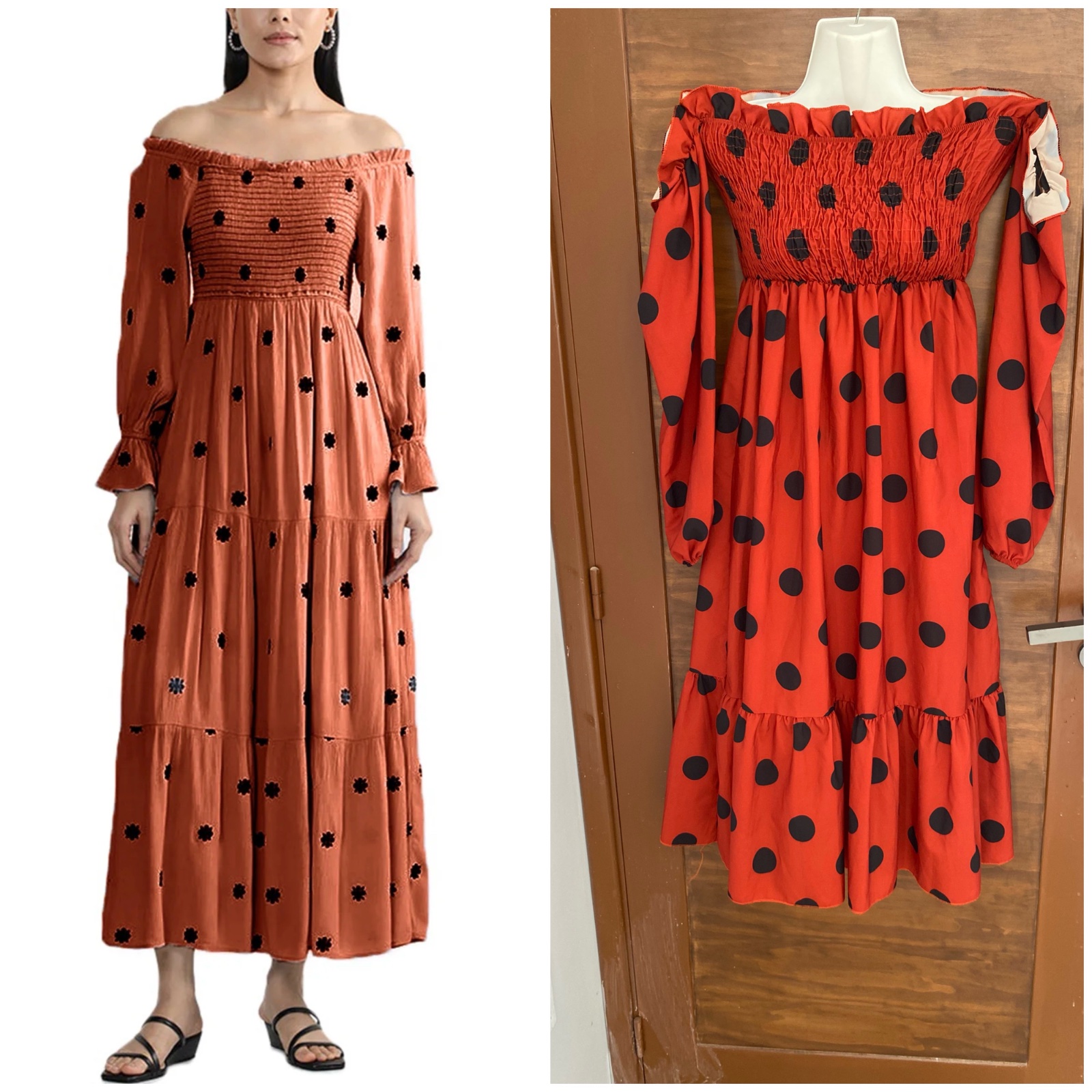 Robe rouge à pois noirs 
