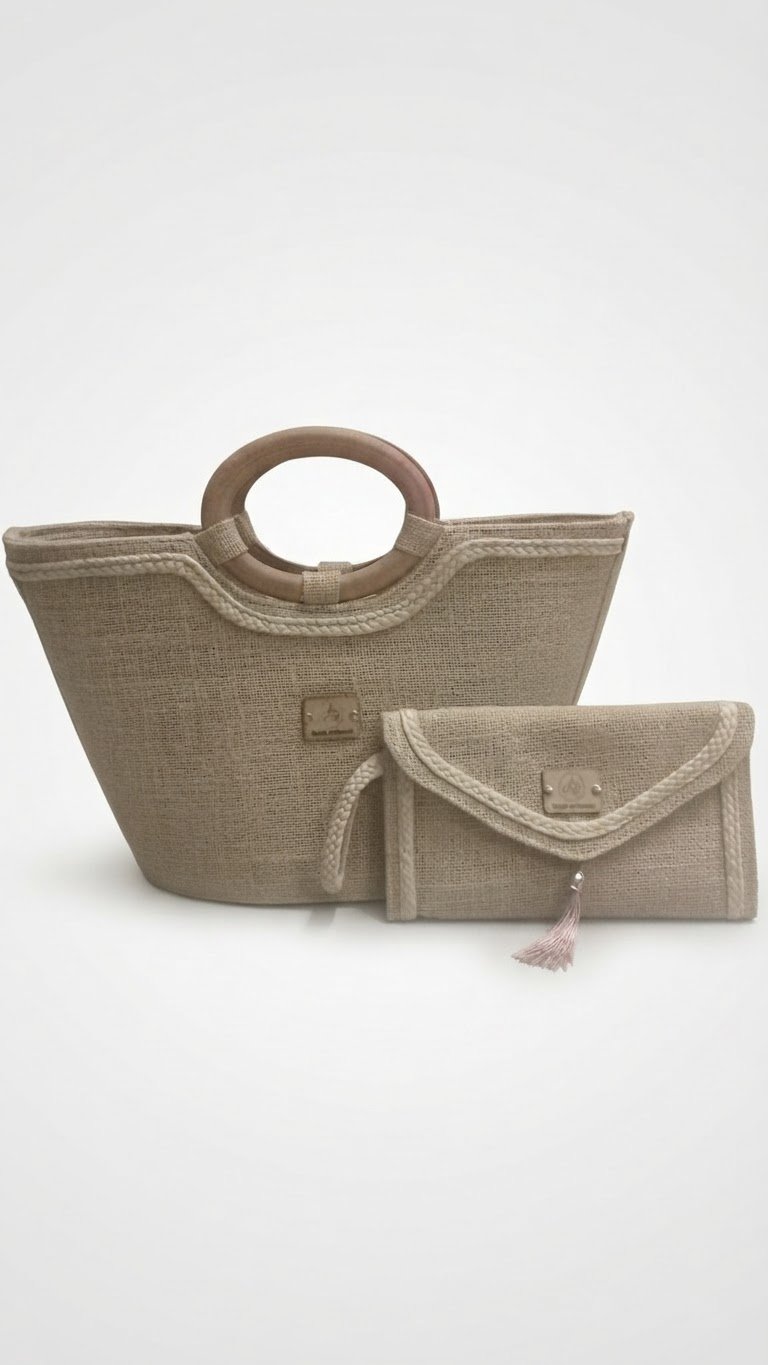 Ensemble sac à main + pochette beige