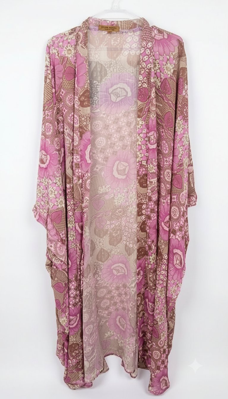 Kimono long imprimé rose & terracotta 🌸