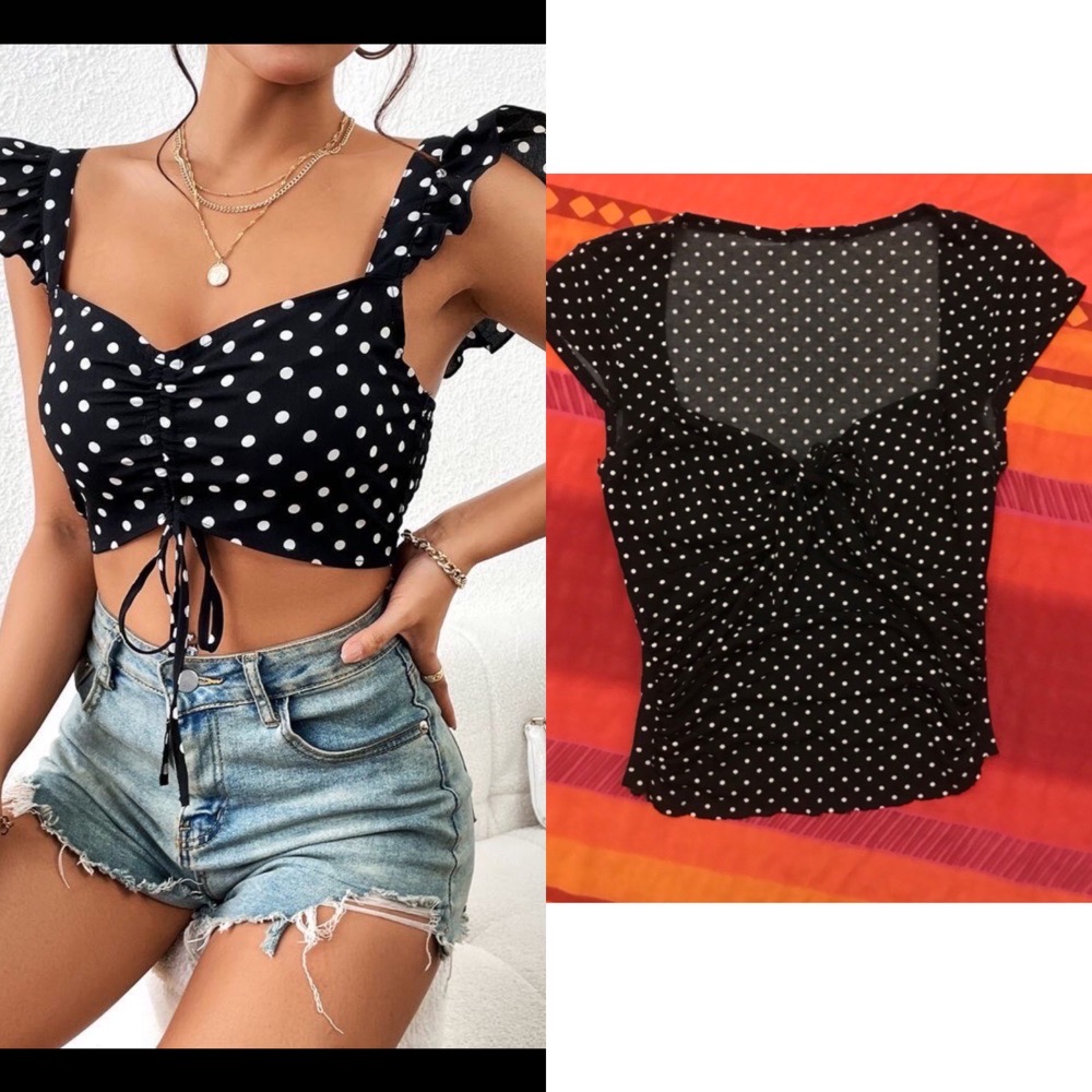 crop top noir avec des points blanc
