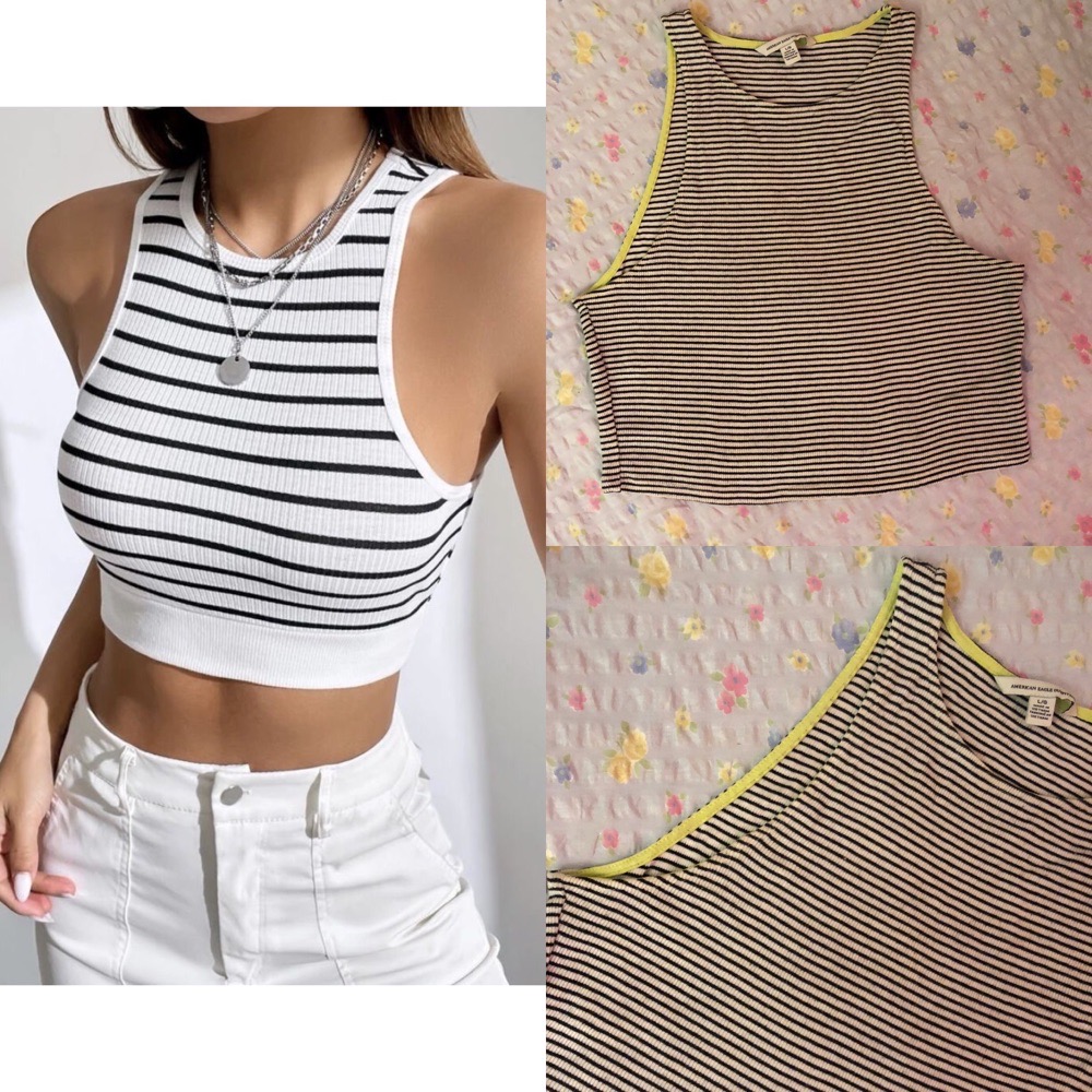 crop top raillé noir sur blanc