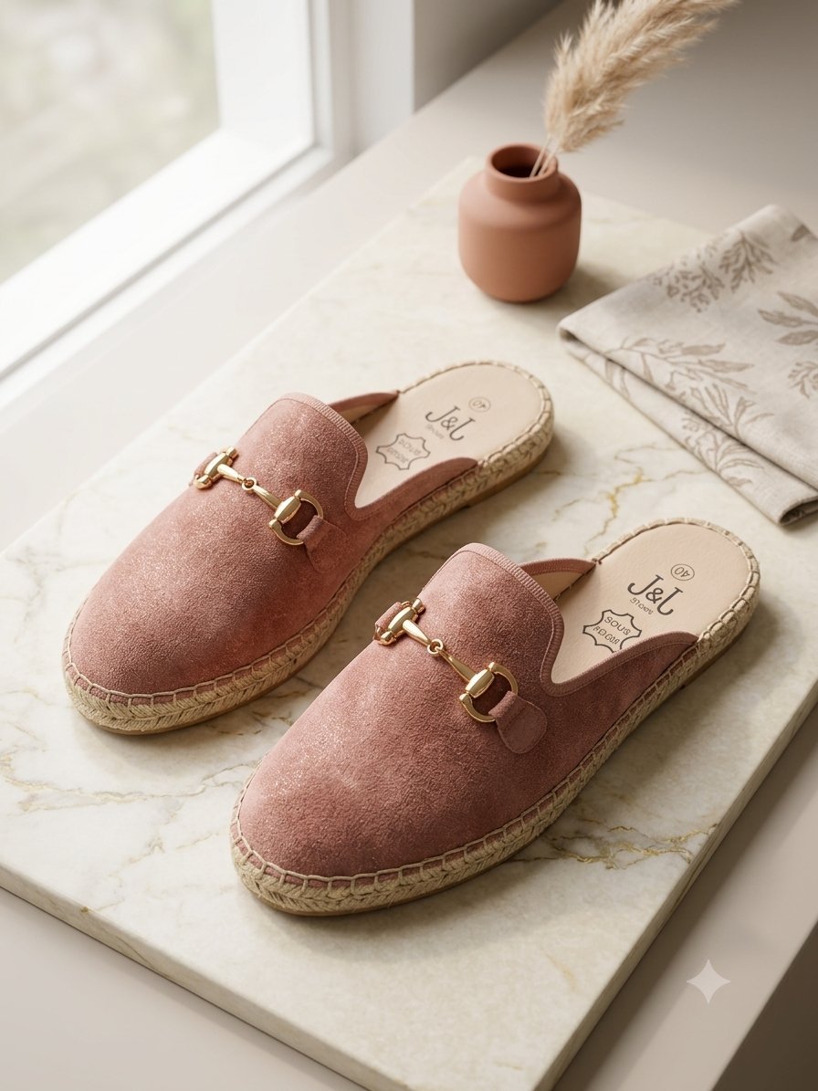 Mule nude pailleté en faux dain