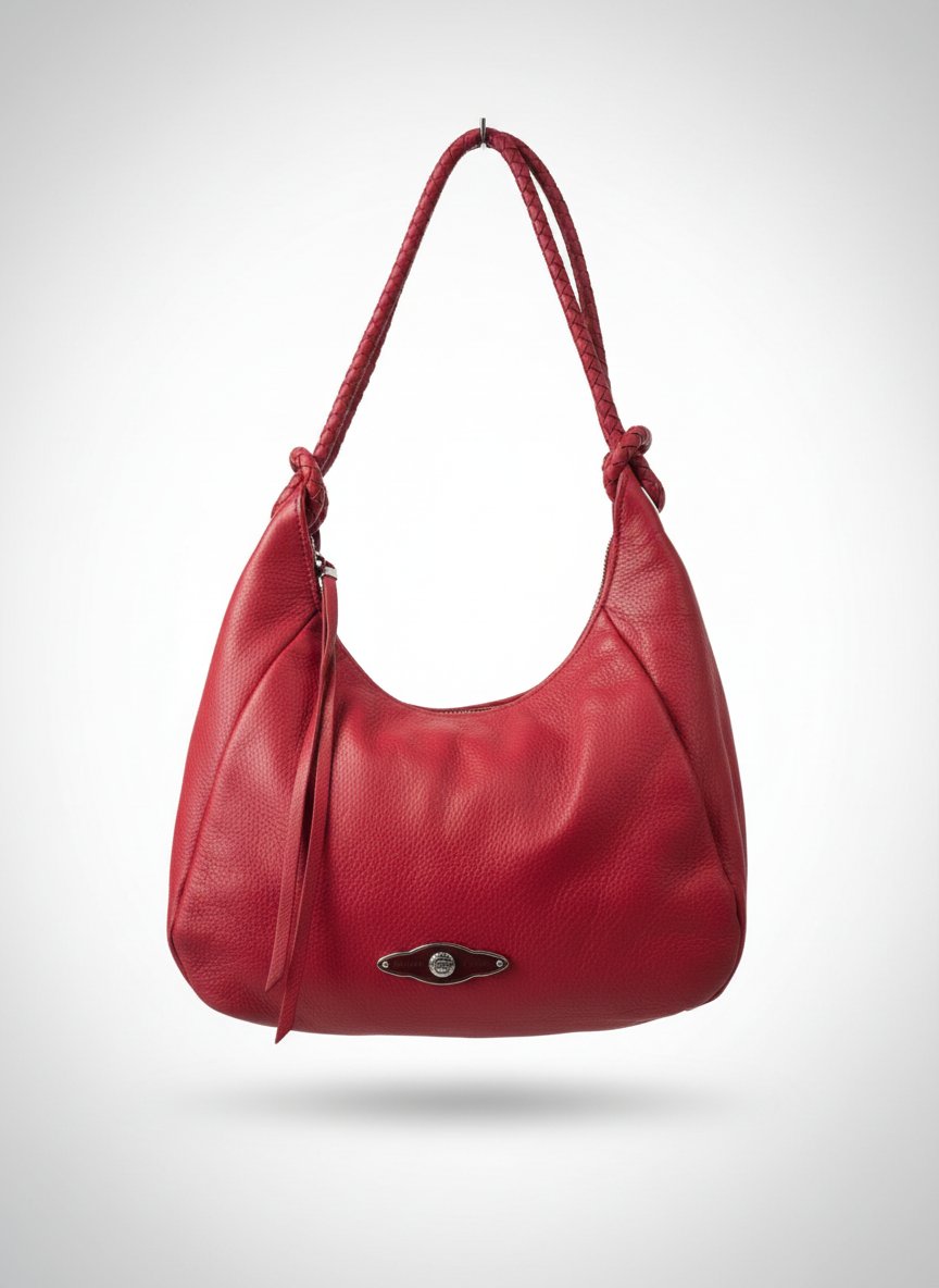 Sac de Elliott Luca conçu en cuir grainé rouge,anse travaillée en tressage texturé.en excellent état