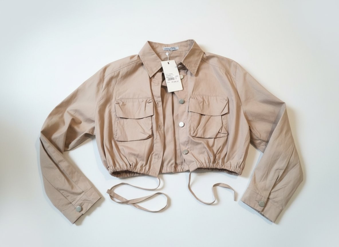 Veste courte (crop jacket) avec taille élastiquée ,idéale pour la mi-saison.taille L.