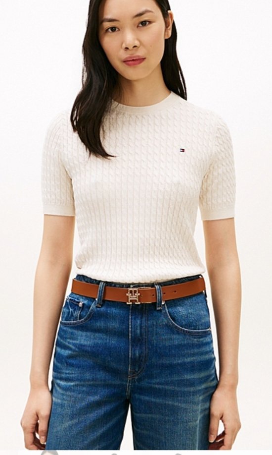 T-shirt Cable Knit Short Sleeve Jumper