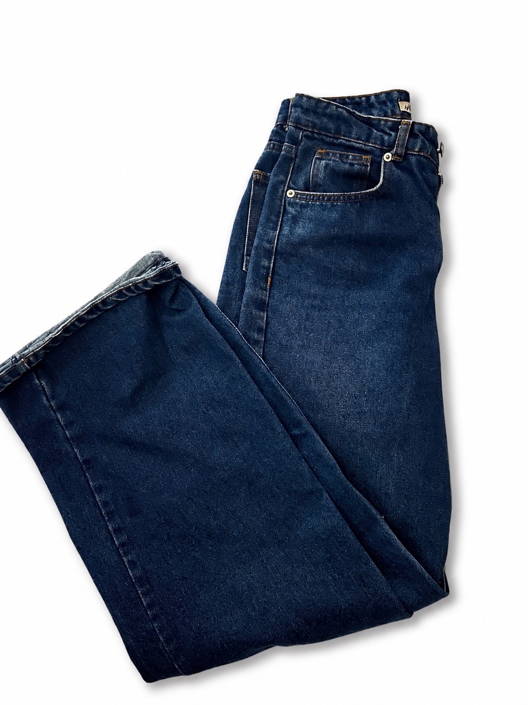 Wide-leg dark blue jeans -Jean large