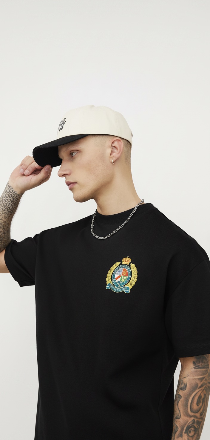 Black Oversized Fit Montpellier Crest T-Shirt