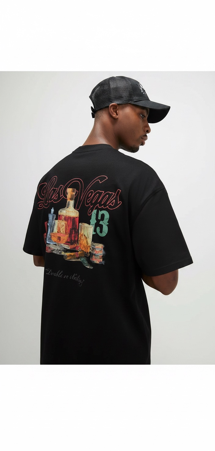 Black Oversized Fit Cotton Las Vegas T-Shirt