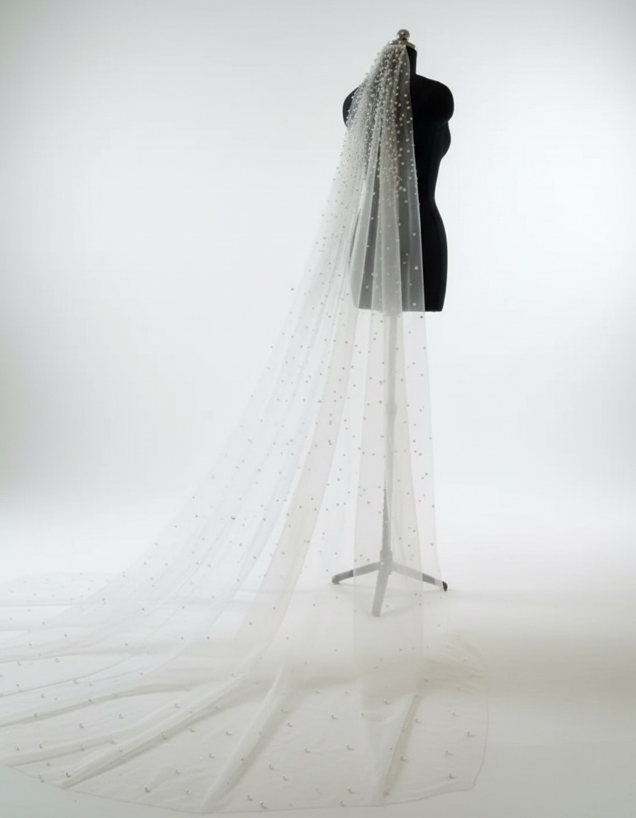 Voile de Mariée Blanc Perlé Élégant