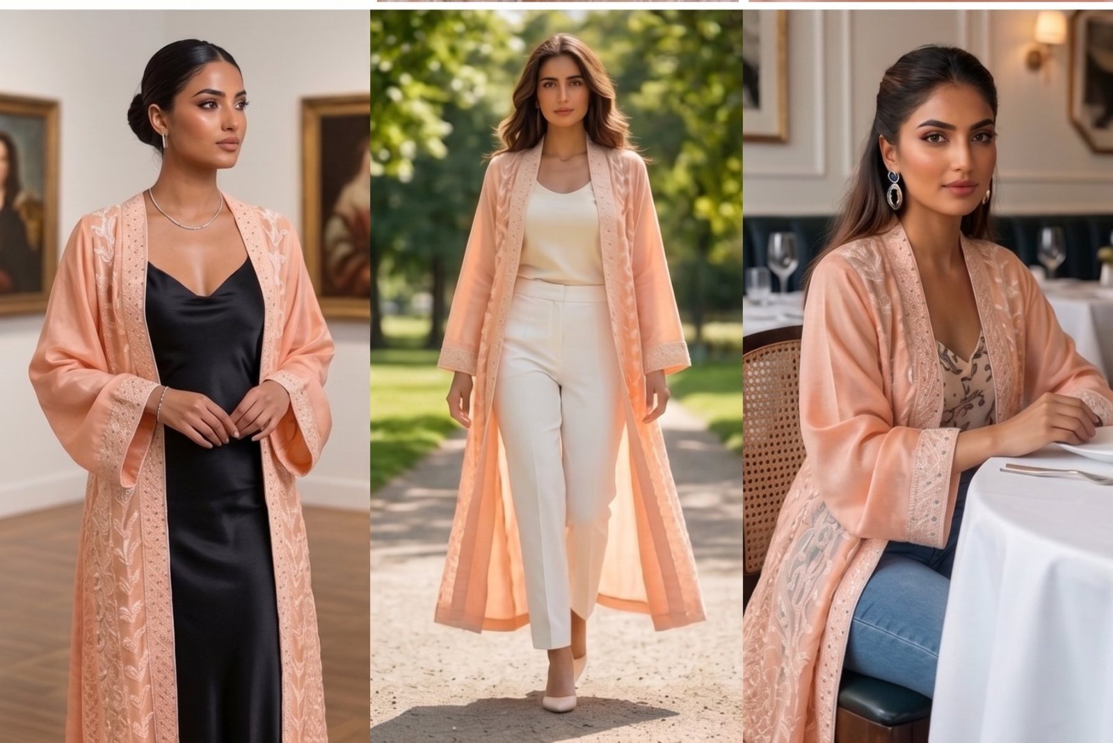 36 /38 ✨🌸 عباءة عصرية أنيقة جداً باللون السلموني ومطرزة بالخرز
