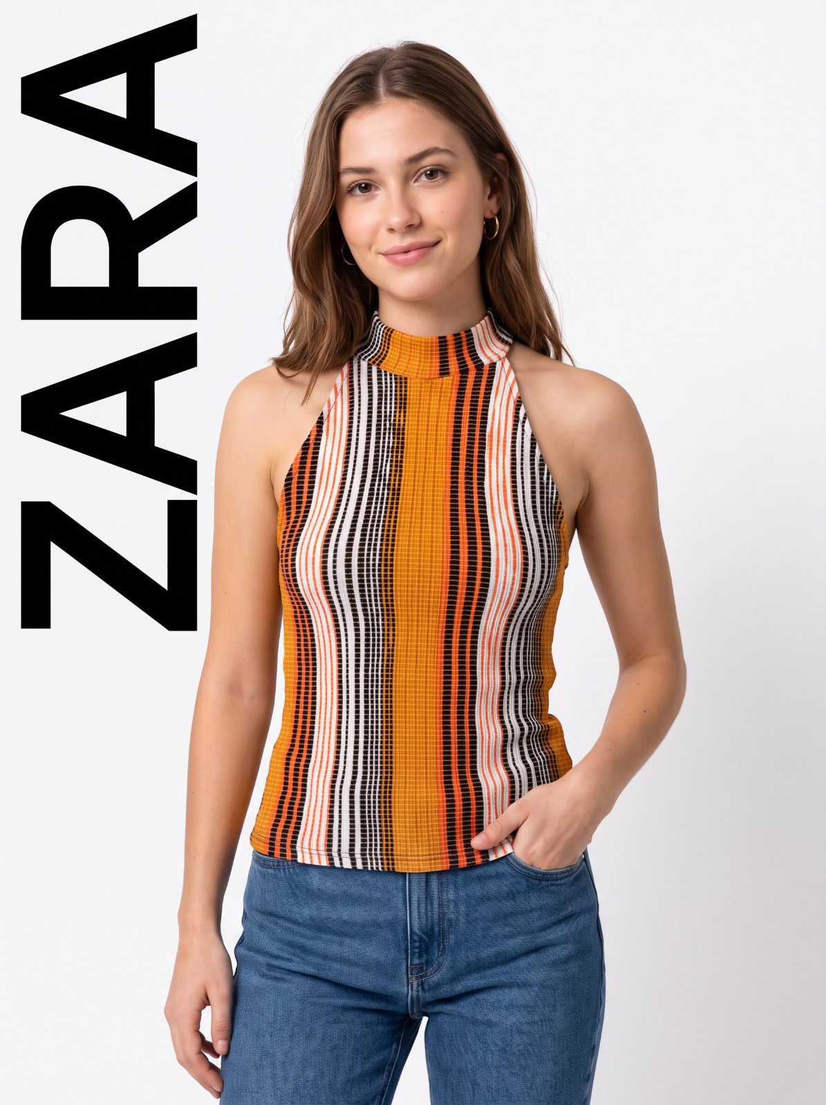 Top  شيك برقبة هالتر من ZARA الأصلية 🧡✨ (taille S)