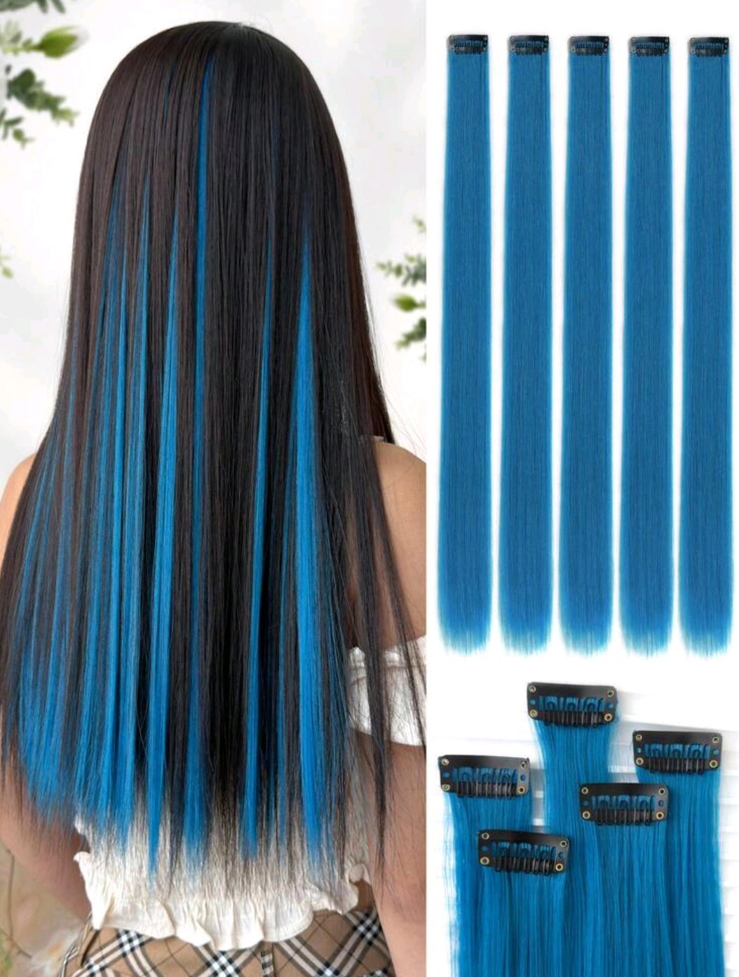 5 clip on bleu shein