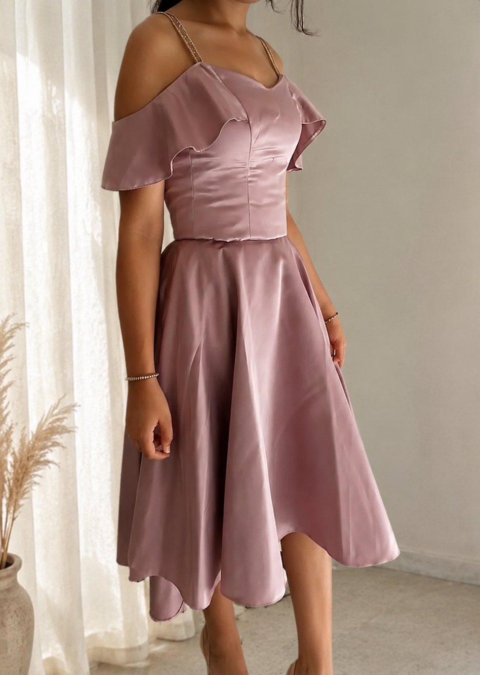 Ensemble satin lilas – Top + Jupe