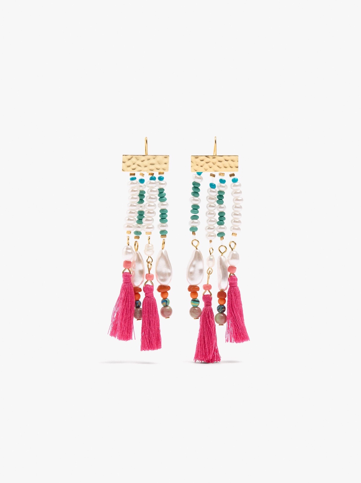  BOUCLES D'OREILLES LONGUES AVEC PERLES DE PIERRE ET POMPONS 🌹🔥🌸