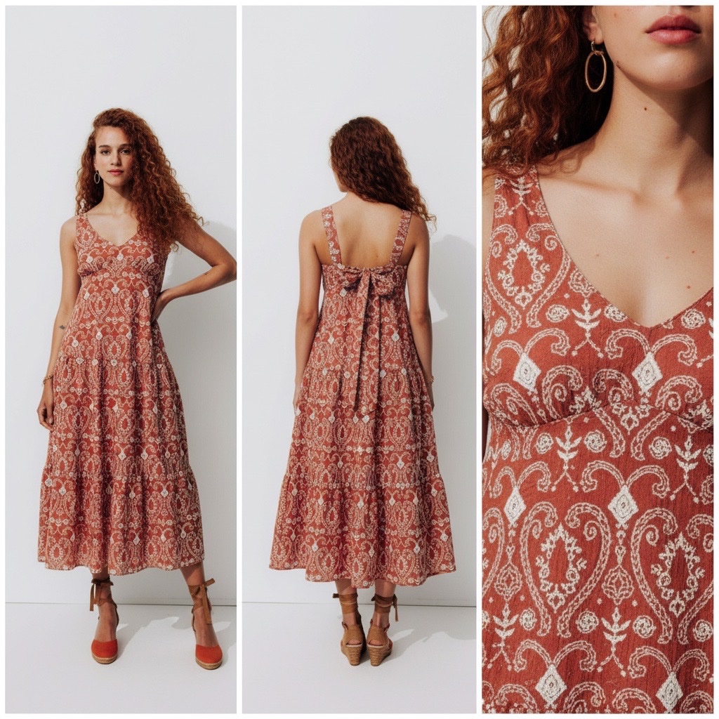 ✨🤎 Robe Longue Bohème Chic PROMOD – Broderie Anglaise -Fluide & Féminine 🤎✨🔥✨