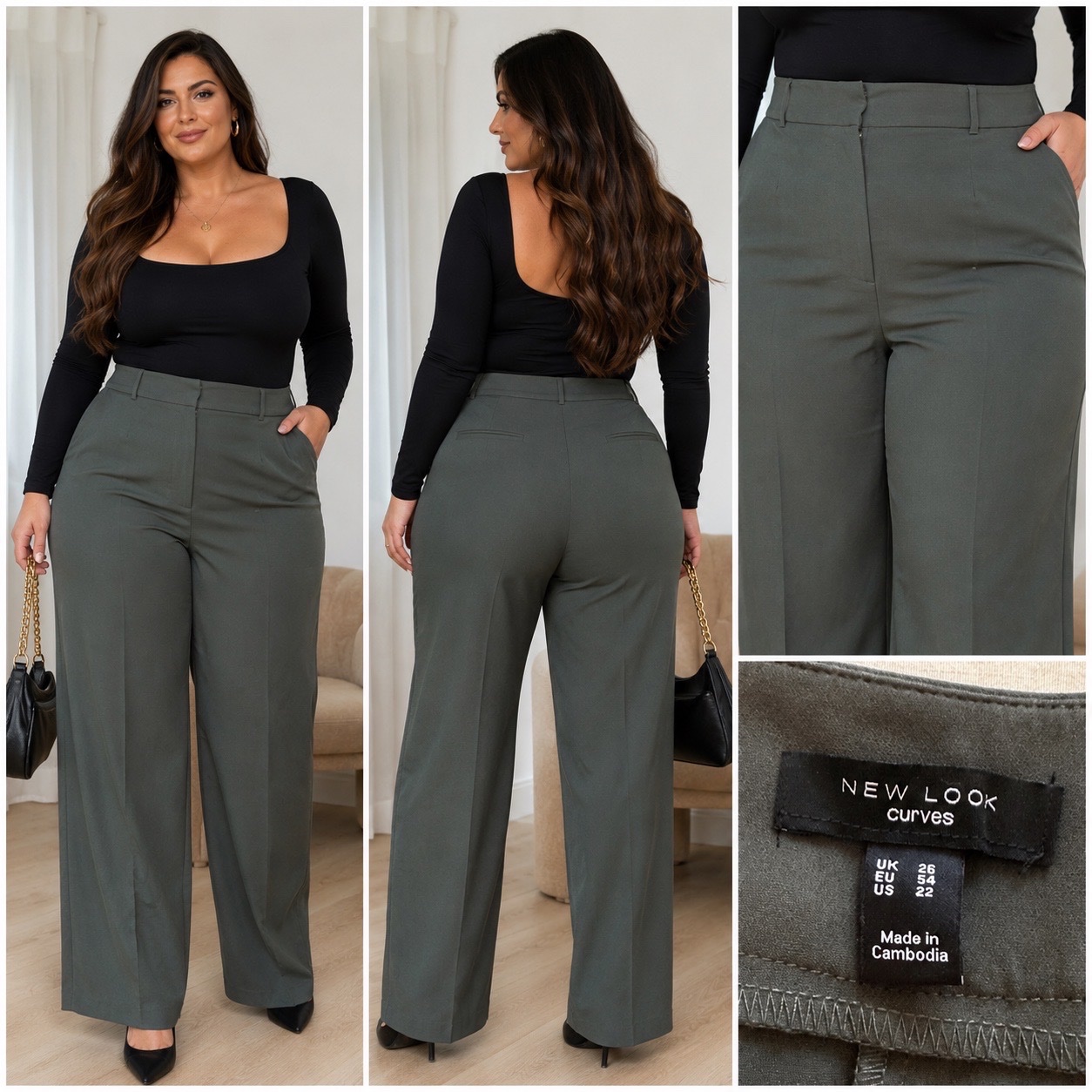 ✨ Pantalon Wide Leg New Look Curves Kaki Chic & Élégant – Taille Plus Size UK 26 / EU 54 – Coupe Fluide Haute Taille Ultra Tendance ✨🔥🥰🔥✨💞🌹🔥