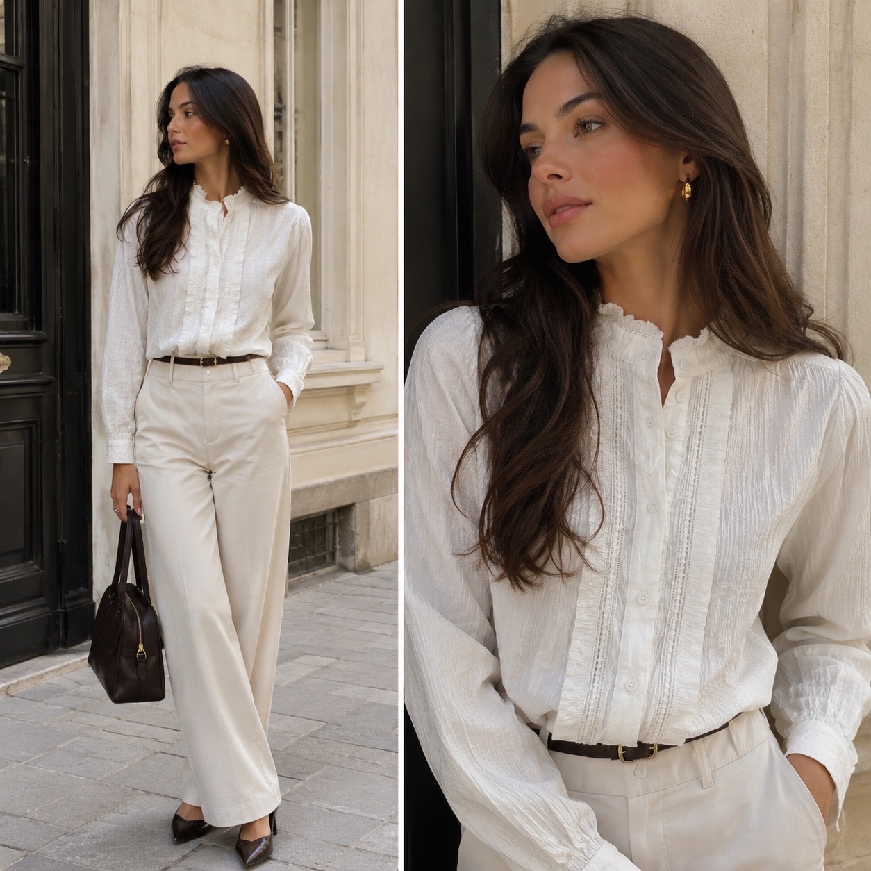 🤍✨ Chemise Blanche Vintage Chic à Col Volant & Dentelle – Style Bohème Romantique Élégant – Pièce Intemporelle Tendance ✨🤍🔥🌹🌹🔥🥰