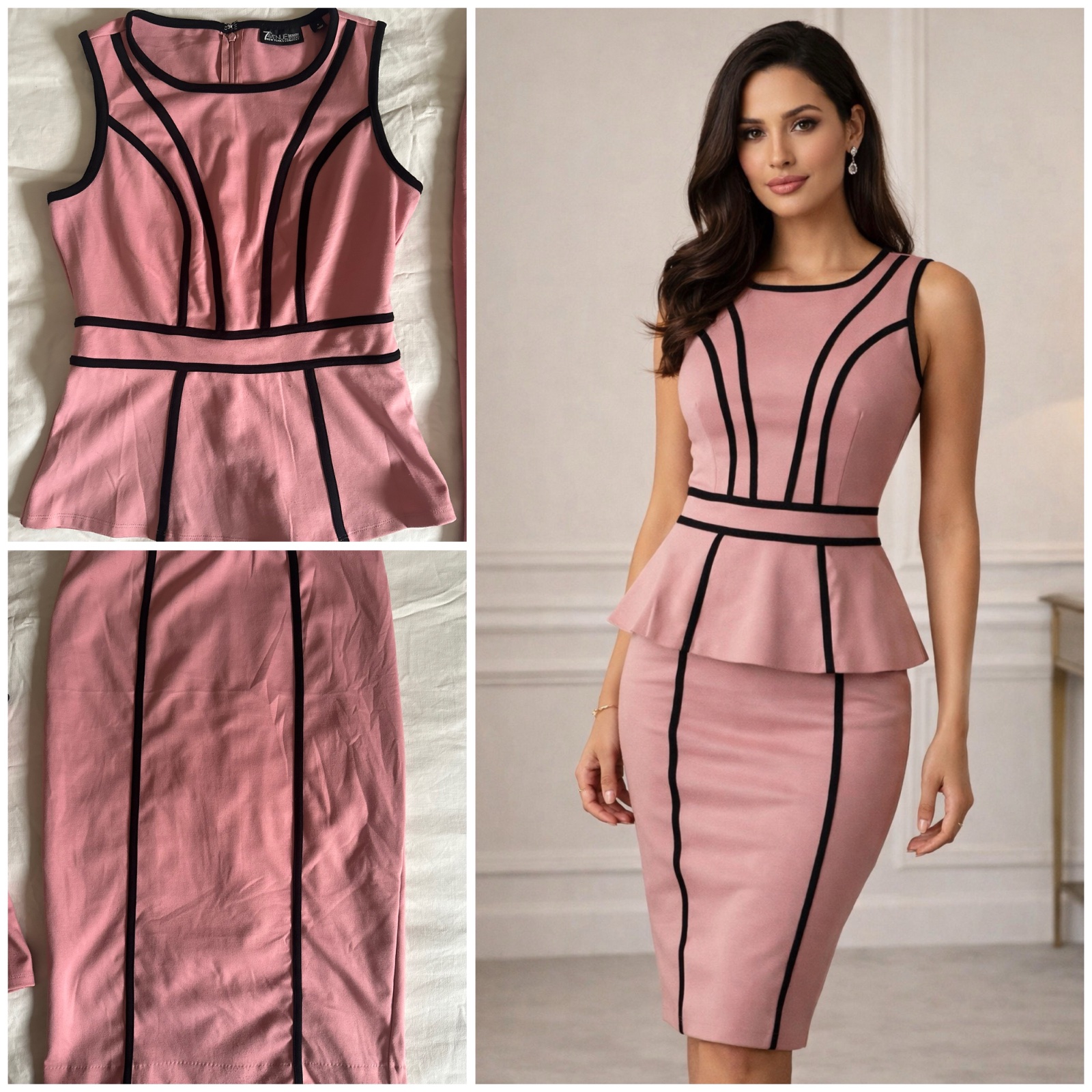 Ensemble Tailleur Peplum Rose & Noir - Chic & Élégant ✨🌸🔥💞