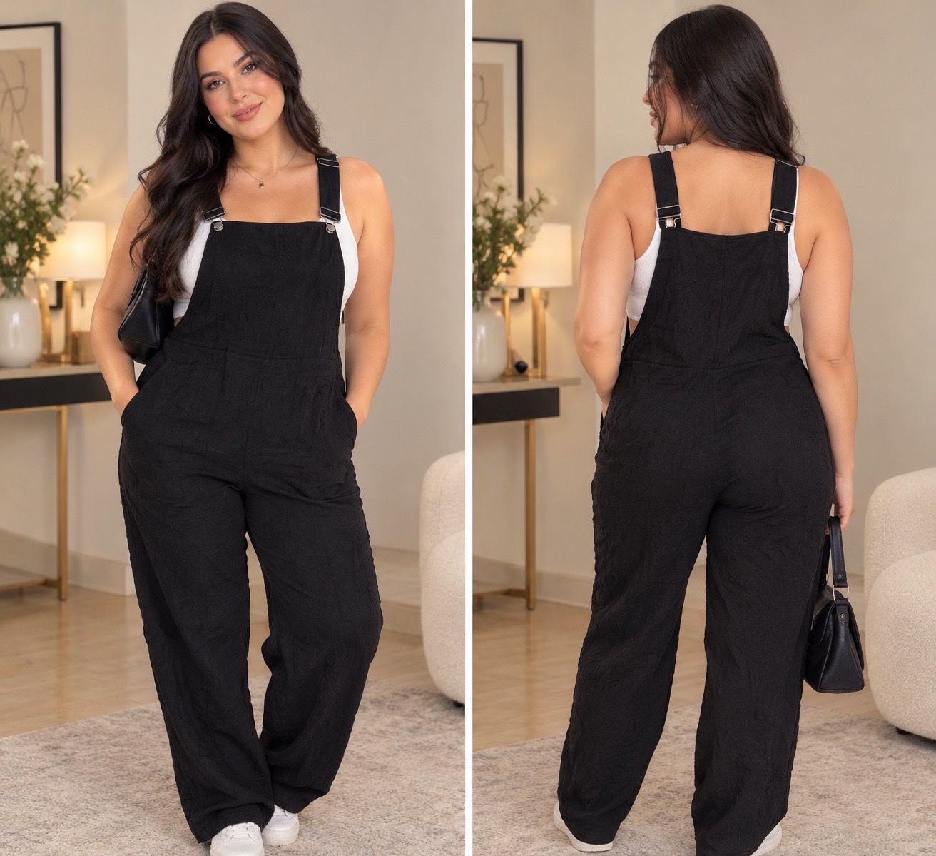 ✨ Salopette SHEIN Curve 2XL Noire – Coupe Ample & Confortable – Bretelles Ajustables à Boucles – Jambes Longues & Fluides – Grandes Poches – Style Casual Chic & Tendance – Grande Taille 🖤✨🔥🥰