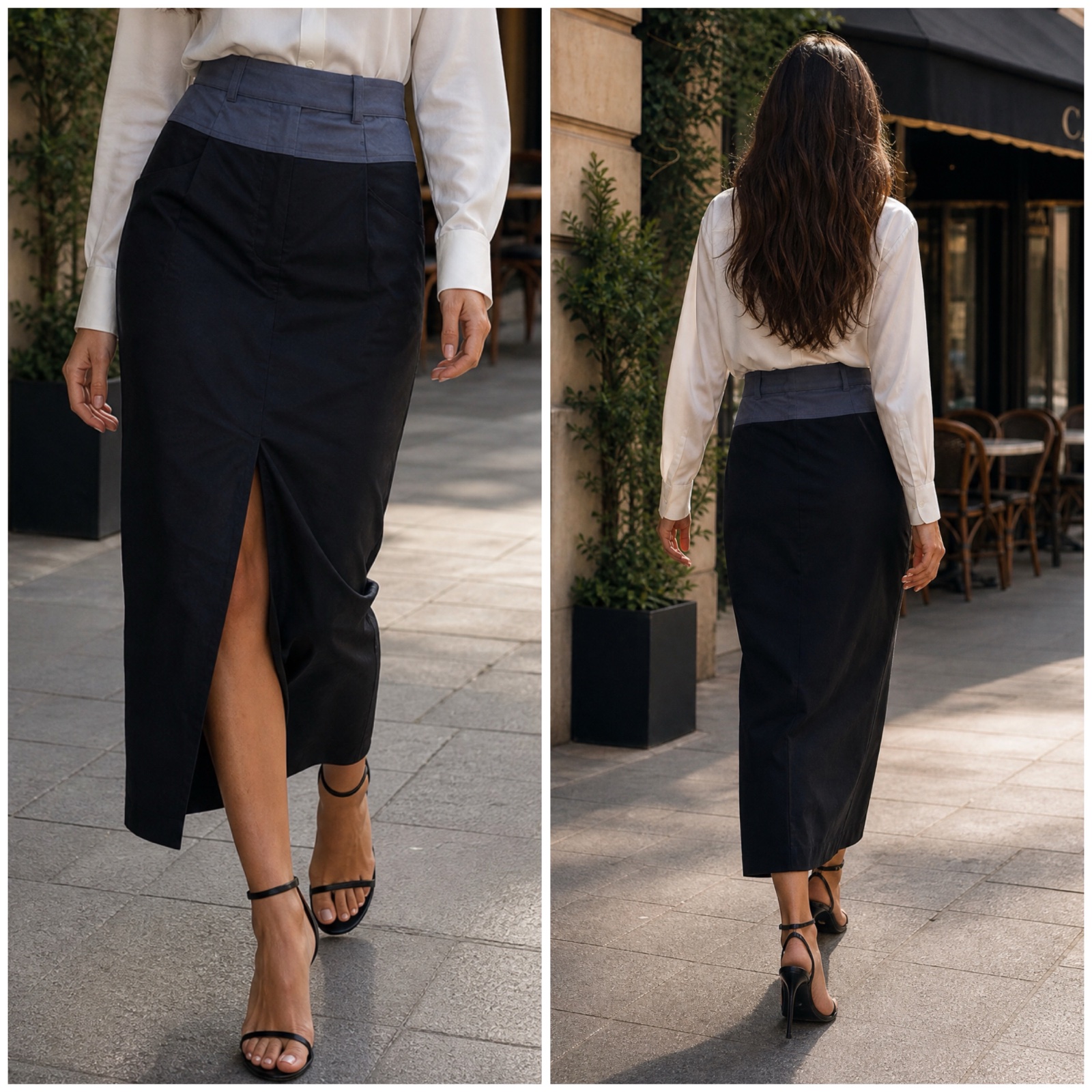 Sublime Jupe Zara Midi à Ceinture Bicolore Contrastée & Fente Frontale – L’Élégance Chic et Intemporelle – Taille L (État Neuf)🌸🌹🥰✨