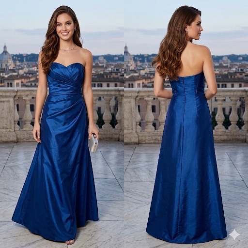 ✨ ✨ ROBE DE SOIRÉE LONGUE BUSTIER • IMPRESSION BRIDAL • BLEU SATINÉ  • ÉTAT NEUF ✨ ✨