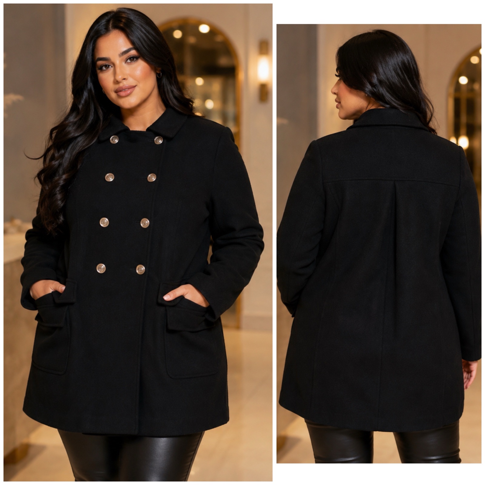 Manteau noir Zara élégant et chic à double boutonnage avec boutons dorés – coupe féminine intemporelle, poches à rabat, idéal pour un look classe et sophistiqué🥰✨🌹