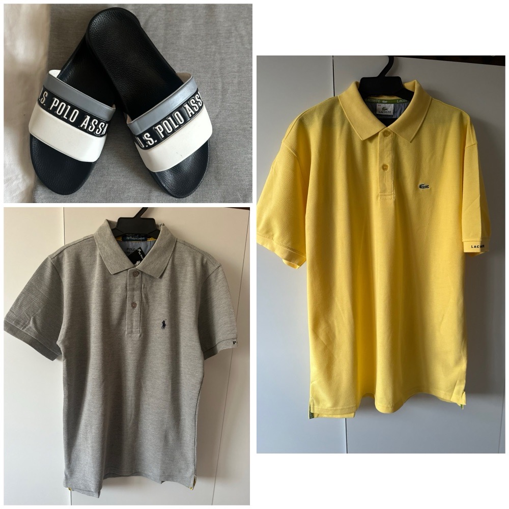 Deux T-shirts Polo Et Lacoste taille Xl + claquettes Polo Assn. pointure 43 😍