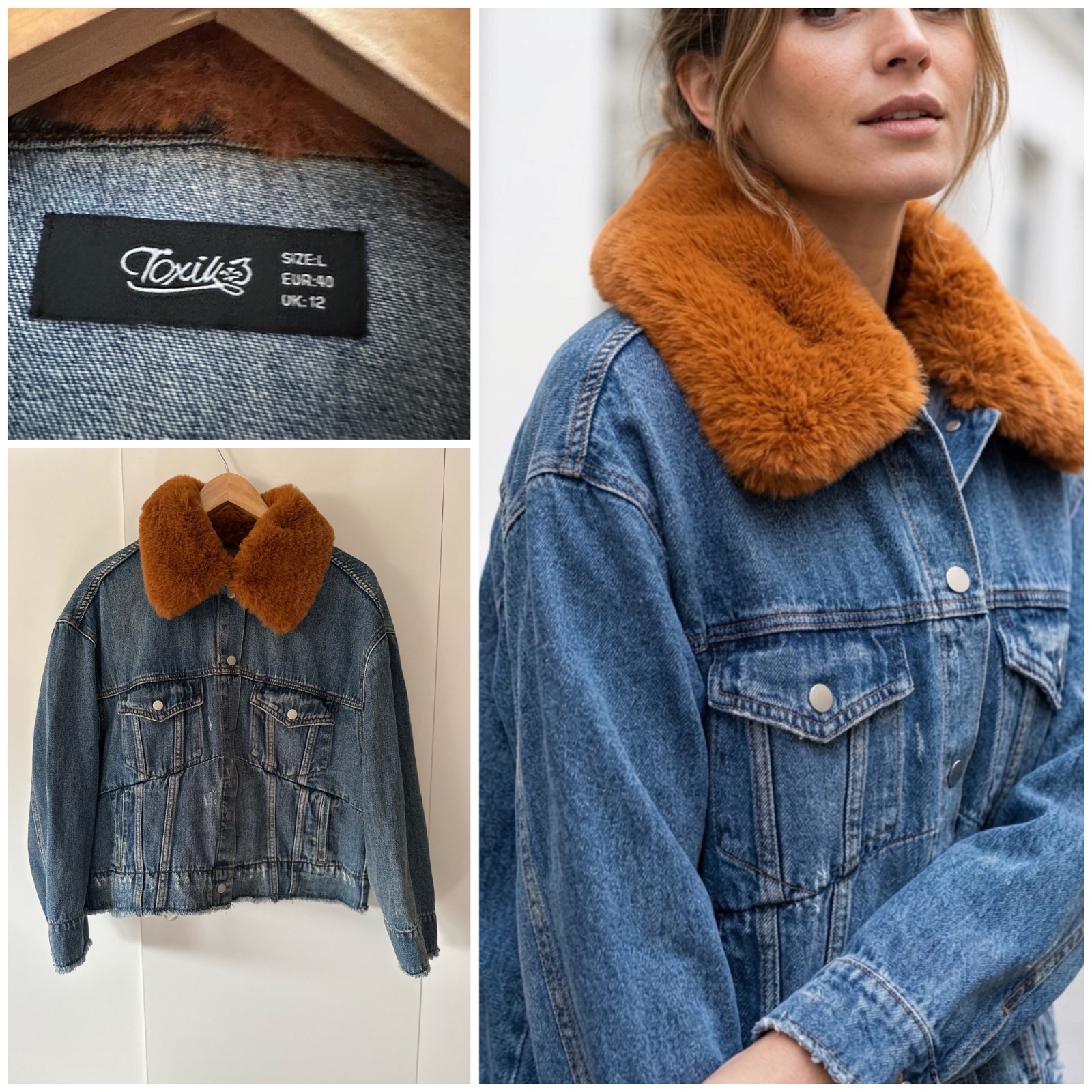 Veste Denim Toxik3 • Col Fausse Fourrure Amovible 🌹
