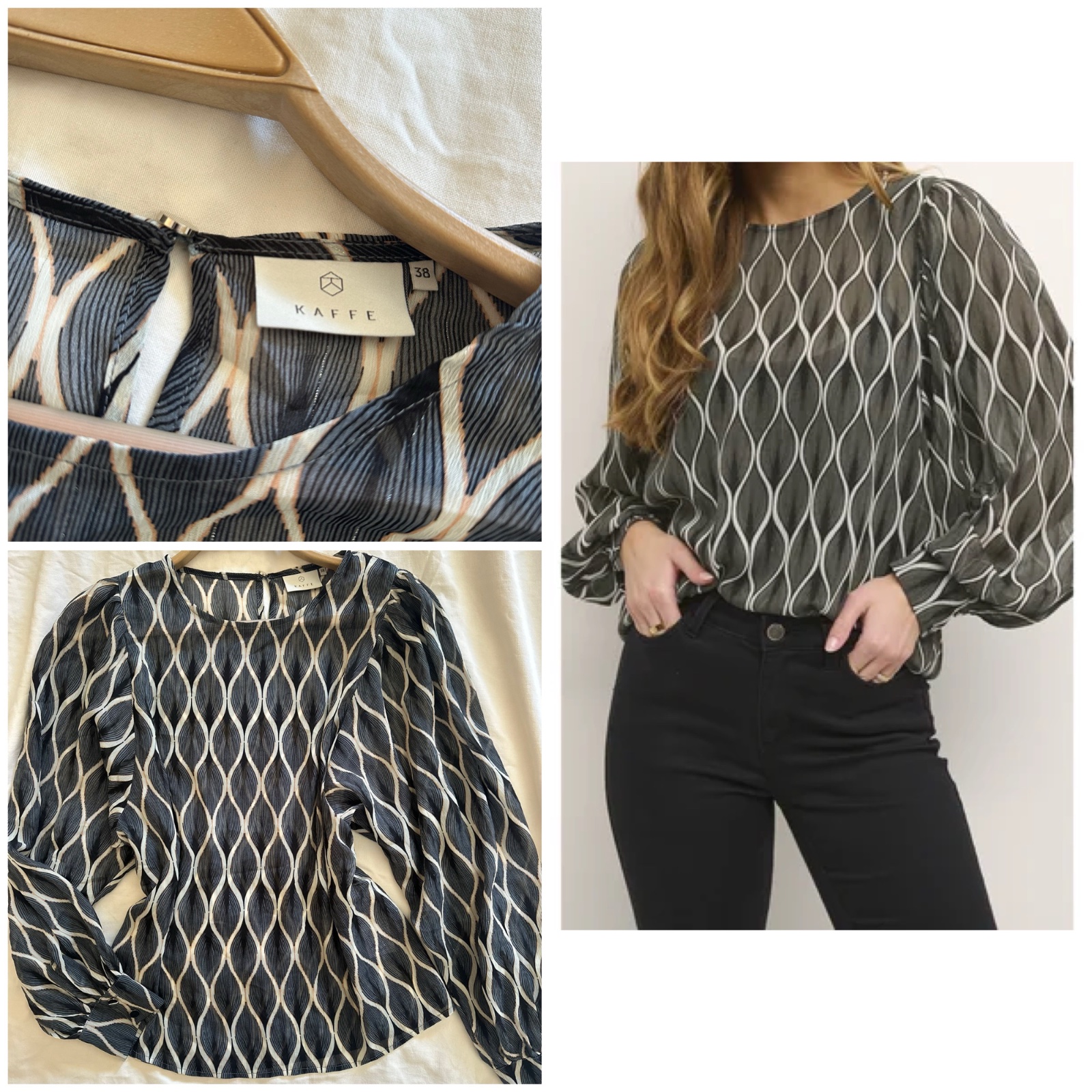 Blouse KAFFE - Motif Graphique & Manches Bouffantes (État Neuf) ✨🔥🌹