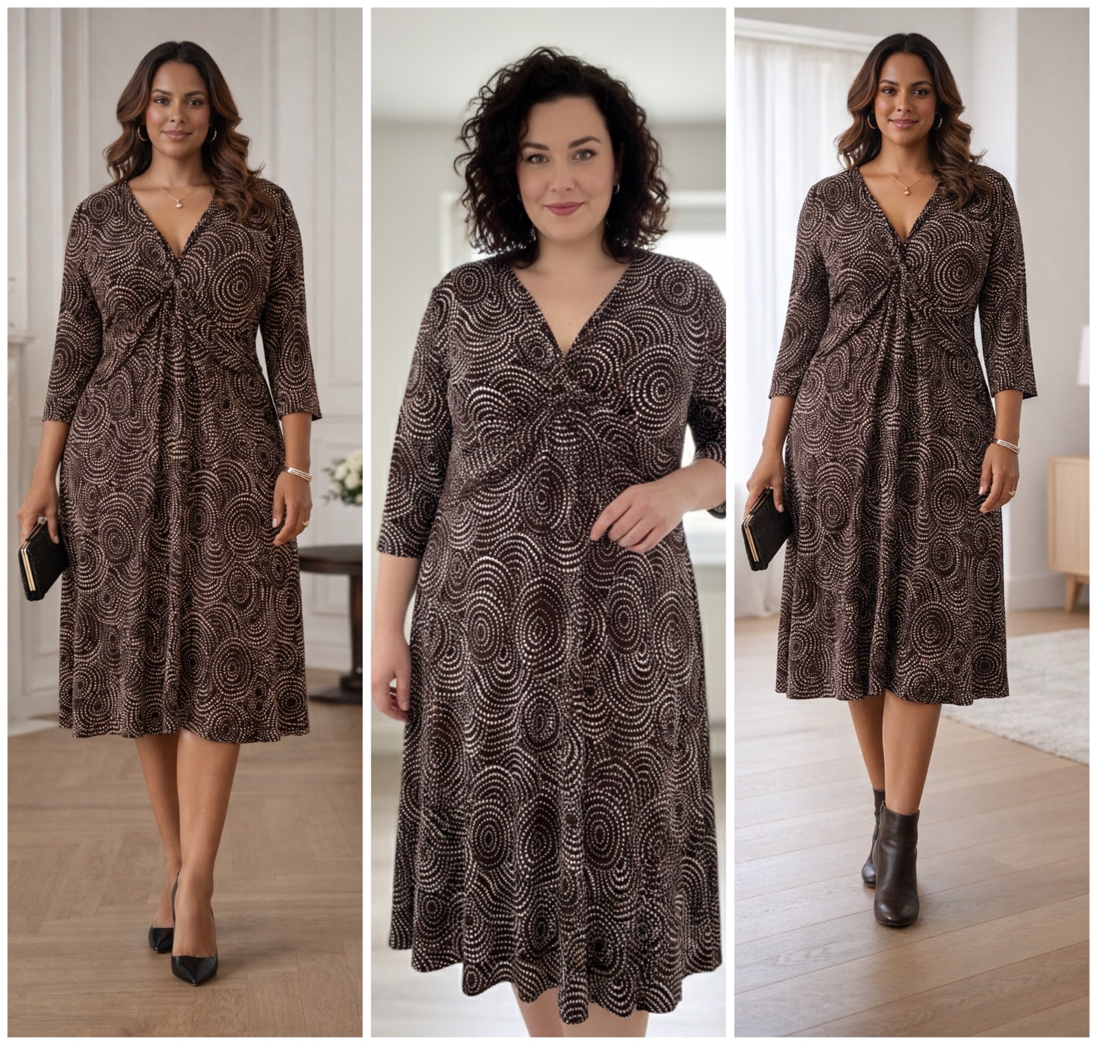 Robe Midi ALEX & Co. – Imprimé Graphique Chic 🌹🤎