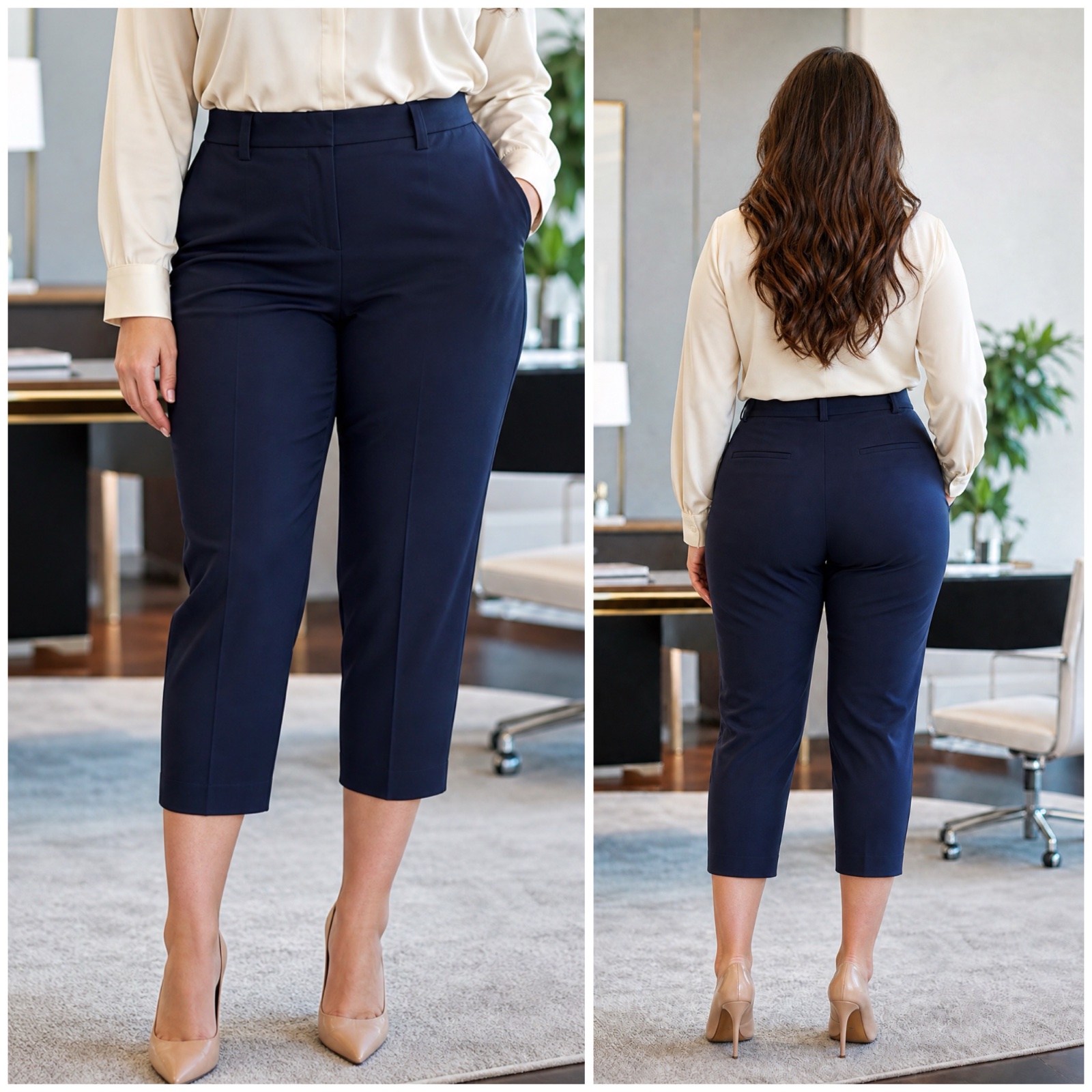 Pantalon Capri Élégant Bleu Marine - Jones New York Signature - Taille 48🥰🔥✨🌹