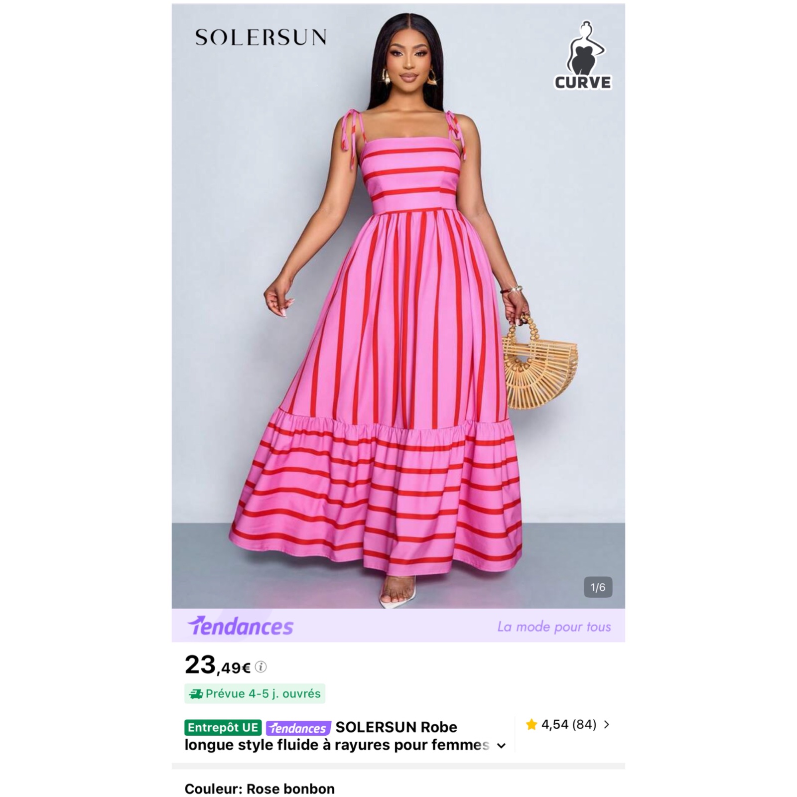 🌸💖 Robe Maxi SHEIN Rose & Rouge Rayée | Taille XXL (46) | Chic • Élégante • Tendance ✨👗