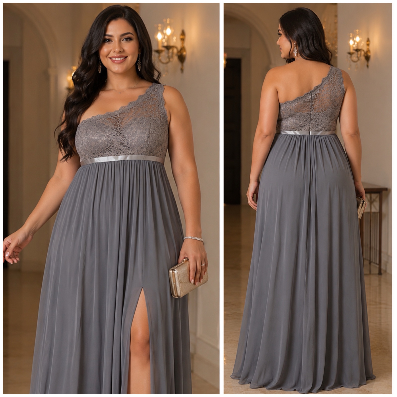 ✨ Robe longue élégante et raffinée en dentelle délicate avec jupe fluide plissée, taille sublimée par un joli ruban satiné et fente latérale chic à l’avant, coupe féminine et flatteuse, parfaite pour soirée, mariage, cérémonie ou occasion spéciale 🤎