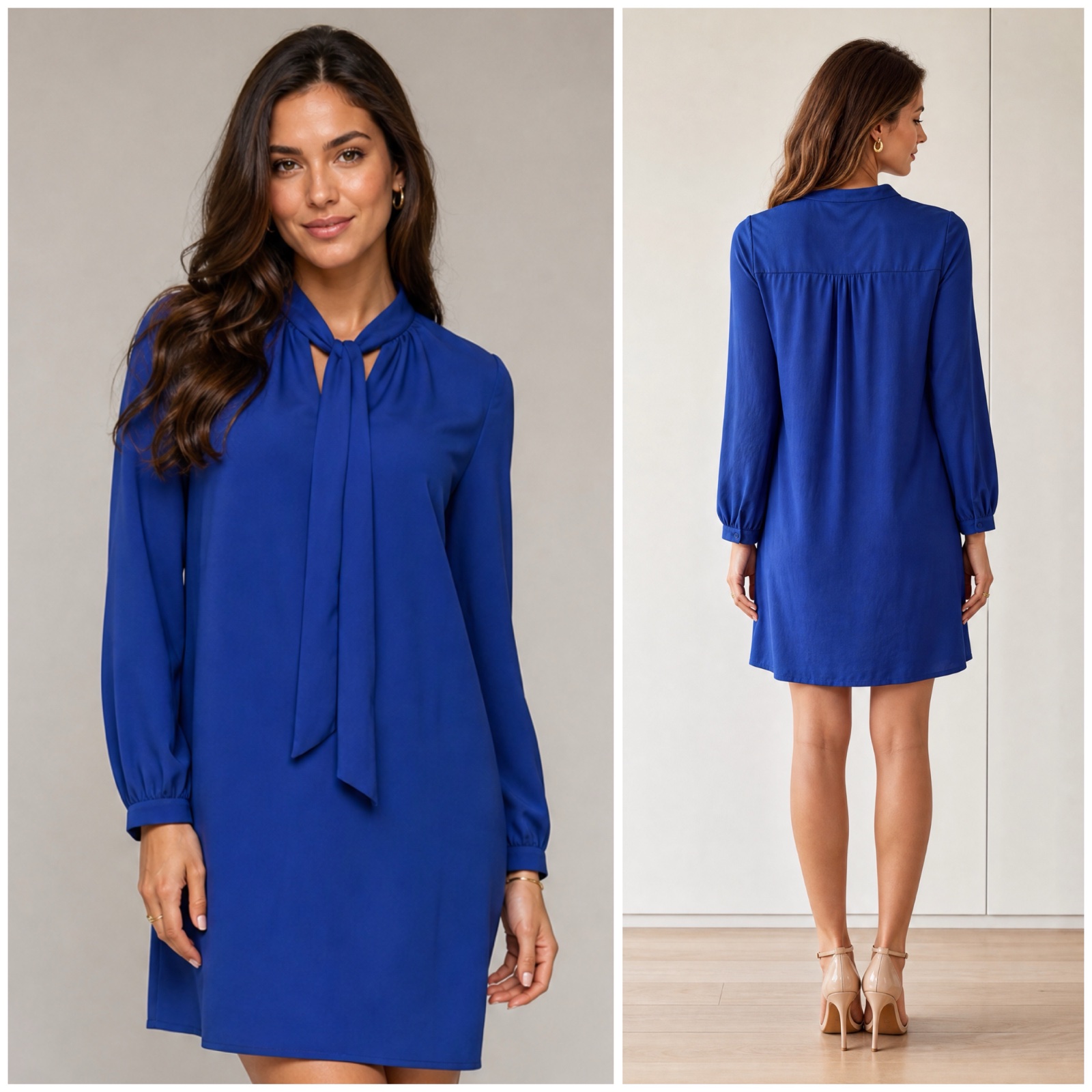 Robe Bleue Royal M&S Collection - Coupe Chic & Élégante avec Col Lavallière - État Neuf - Taille 40🌹💙🔥✨