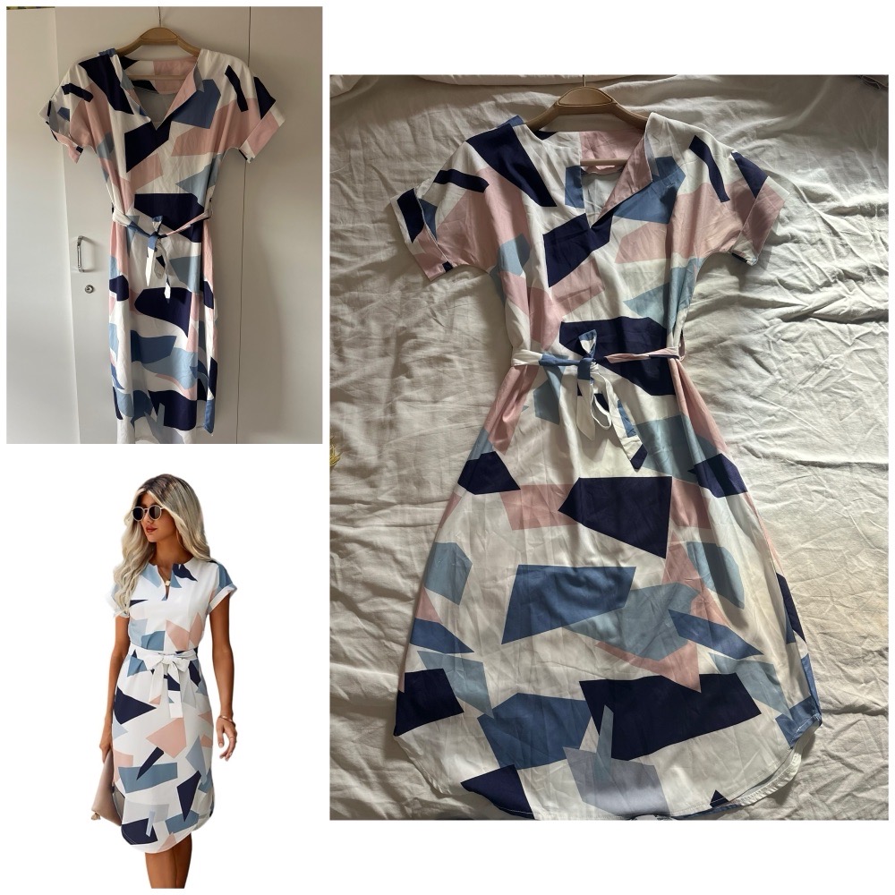 Women's  Short Sleeve Notched Neck Print Belted Dress 💕🌹