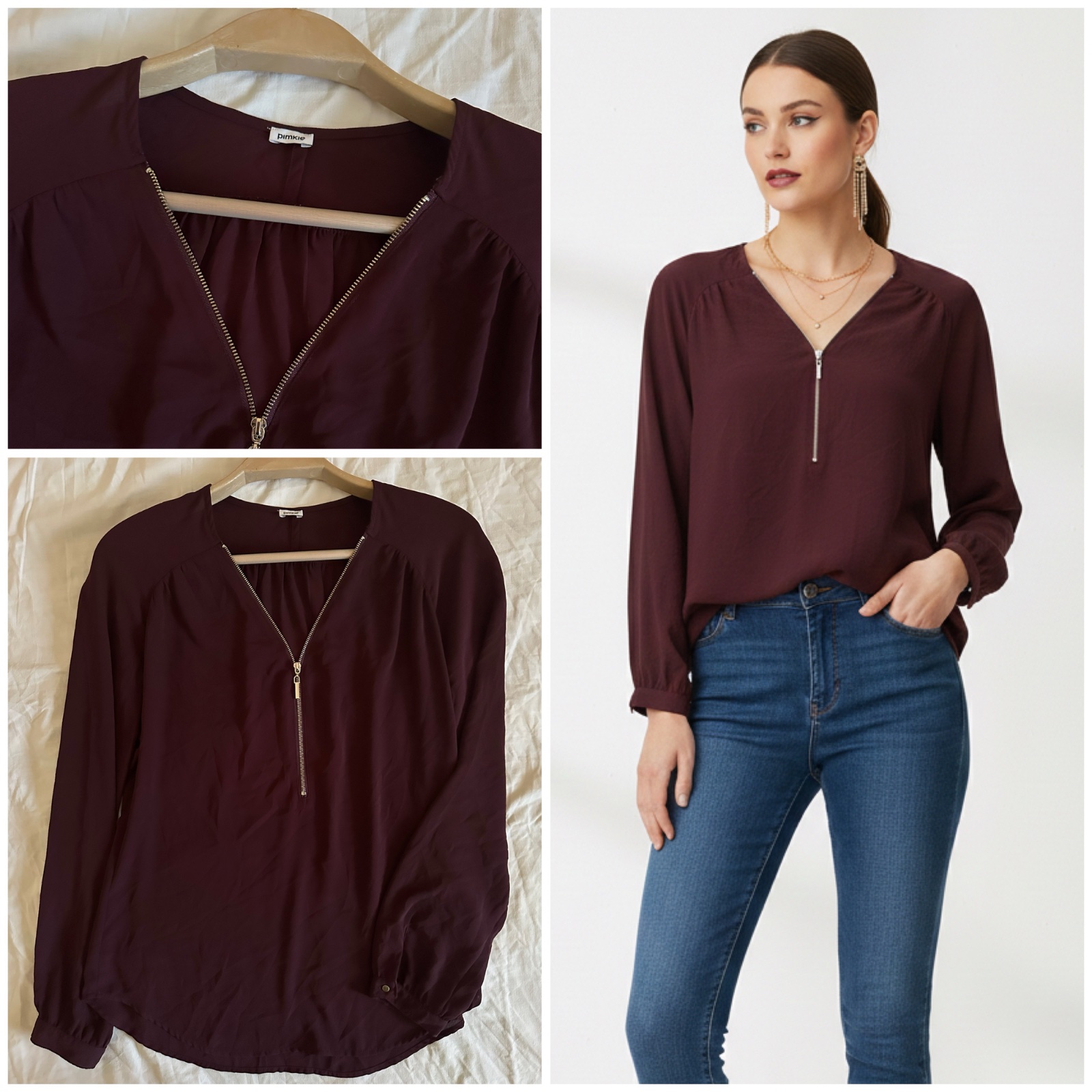 Haut Fluide Prune Pimkie - Zip Doré – Chic & Tendance🌹