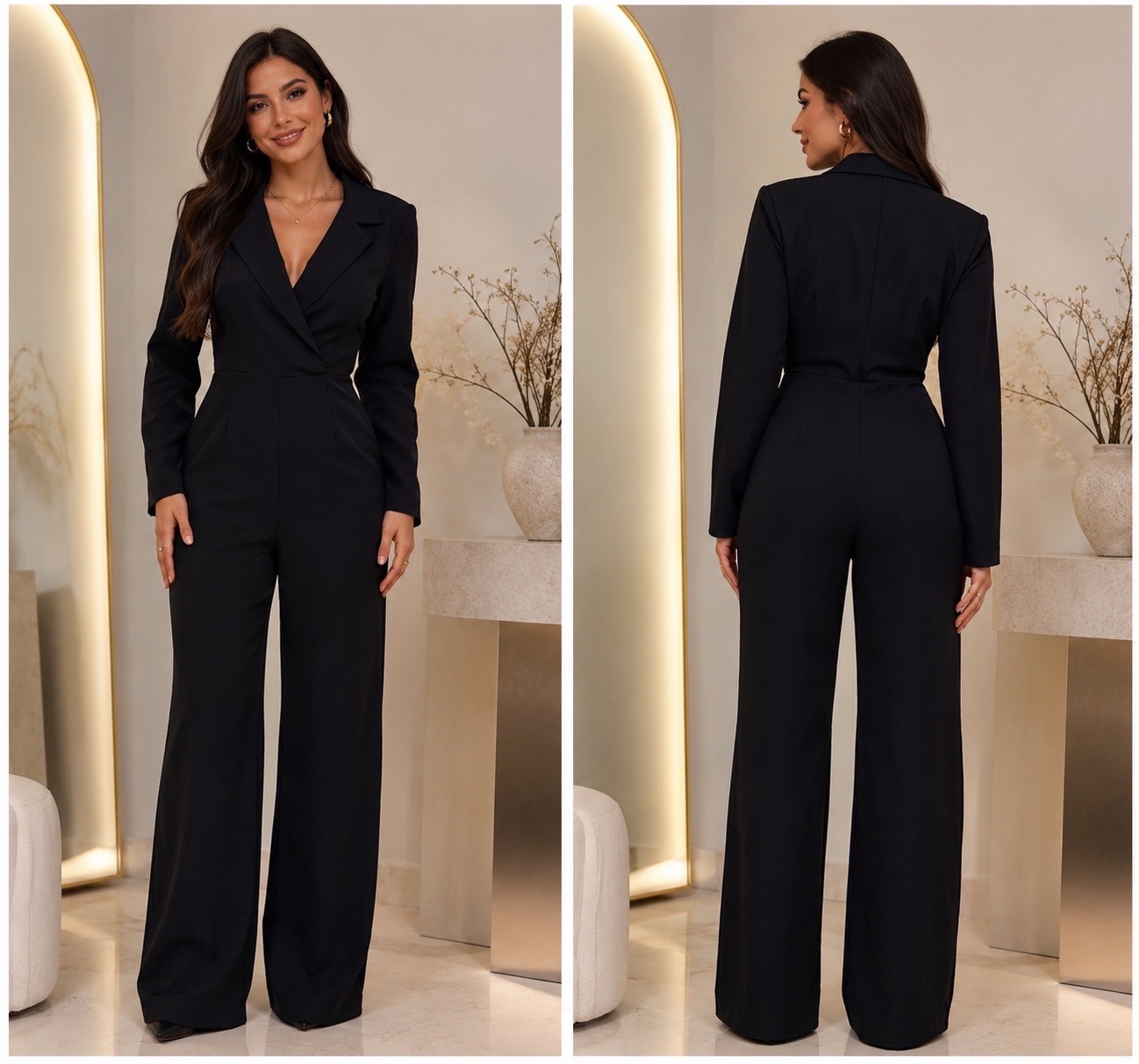 ✨🖤 Combinaison Boohoo Noire Élégante Style Blazer ✨ Col Tailleur Chic • Taille Marquée • Coupe Fluide Jambes Larges • Look Classe & Sophistiqué 🖤✨🌹🔥🥰❤️