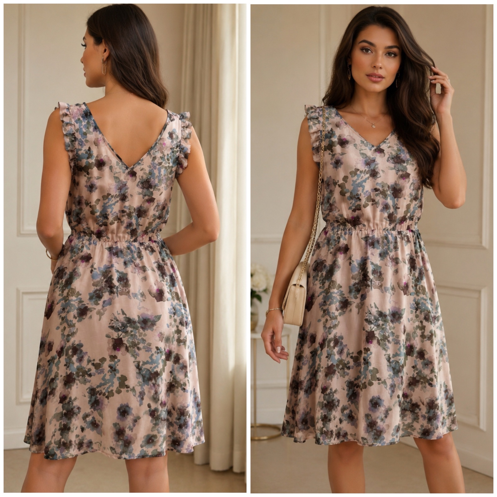 🌸 Robe Fluide Fleurie RW&CO – Élégance Romantique Chic, Coupe Évasée, Col V Féminin & Volants Délicats 🌸✨