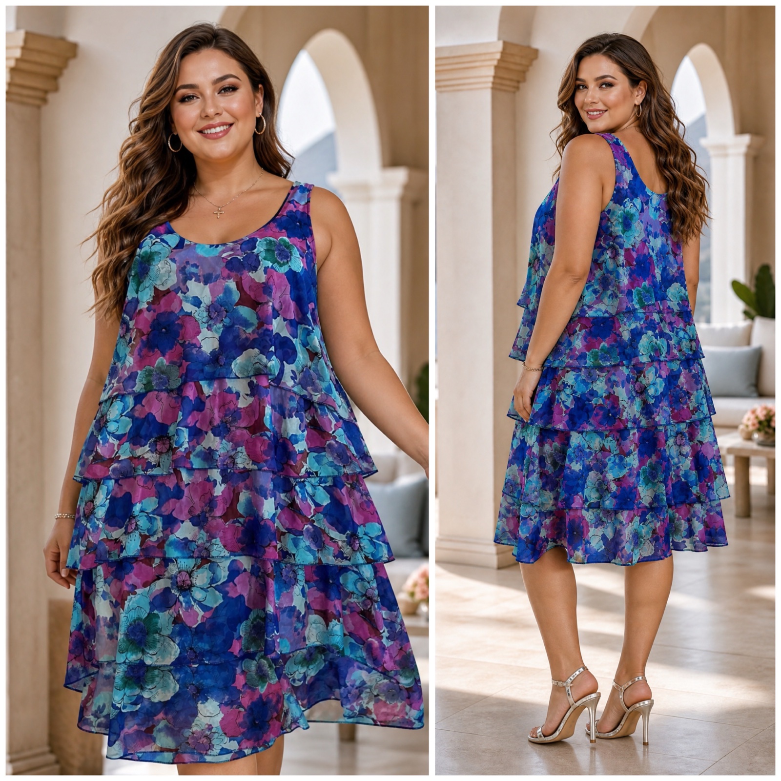 🔥🌸 Sublime Robe Donna Bella Luxury Made in Italy – Style Chic & Floral à Volants – Parfaite pour Silhouette Curvy – Taille XXL🌸✨🔥💕🌷