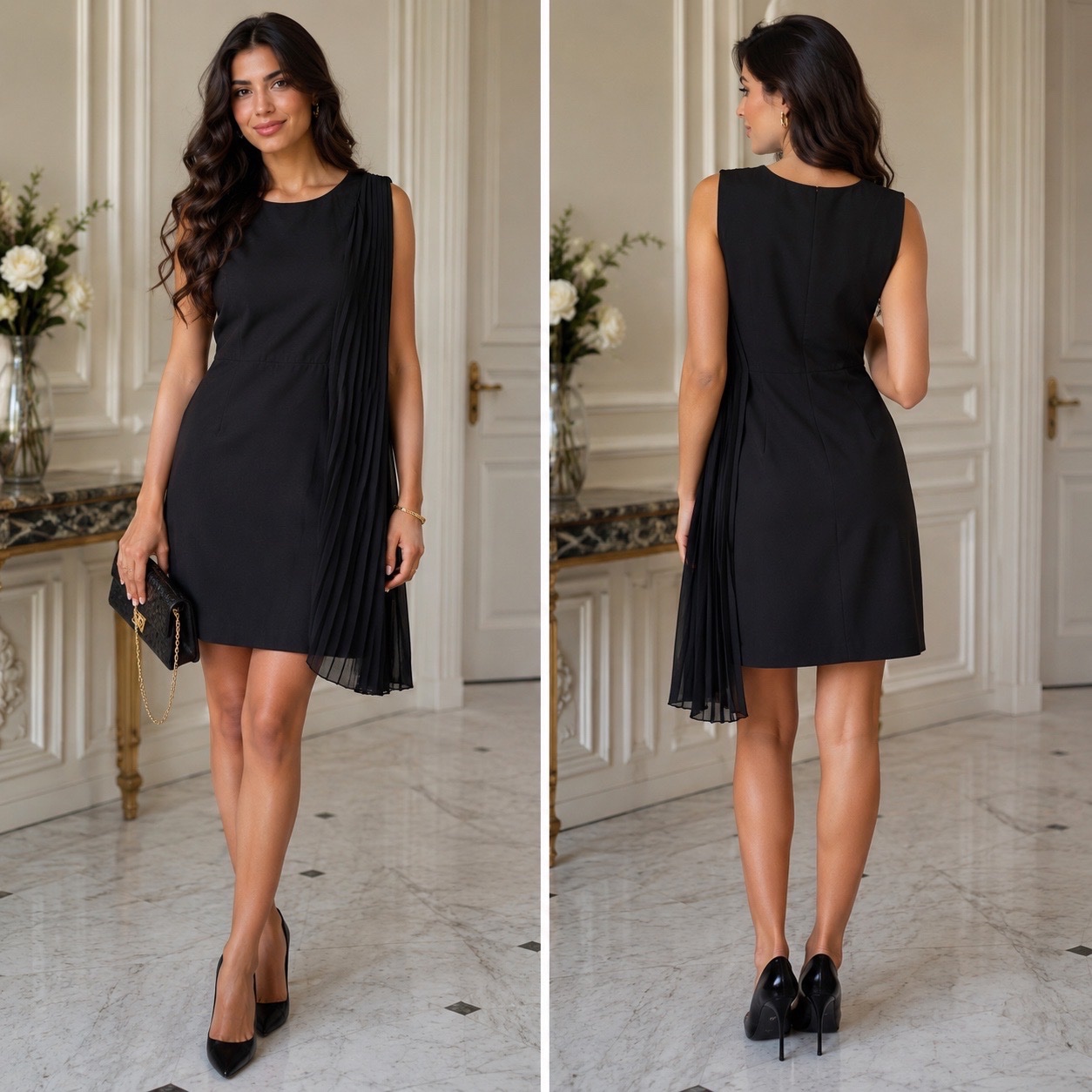 ✨🖤 Robe Combipel Noire Chic & Élégante – Détail Plissé en Voile – Neuve avec Étiquette – Idéale Soirée, Cocktail & Cérémonie ✨🌹🔥❤️🥰