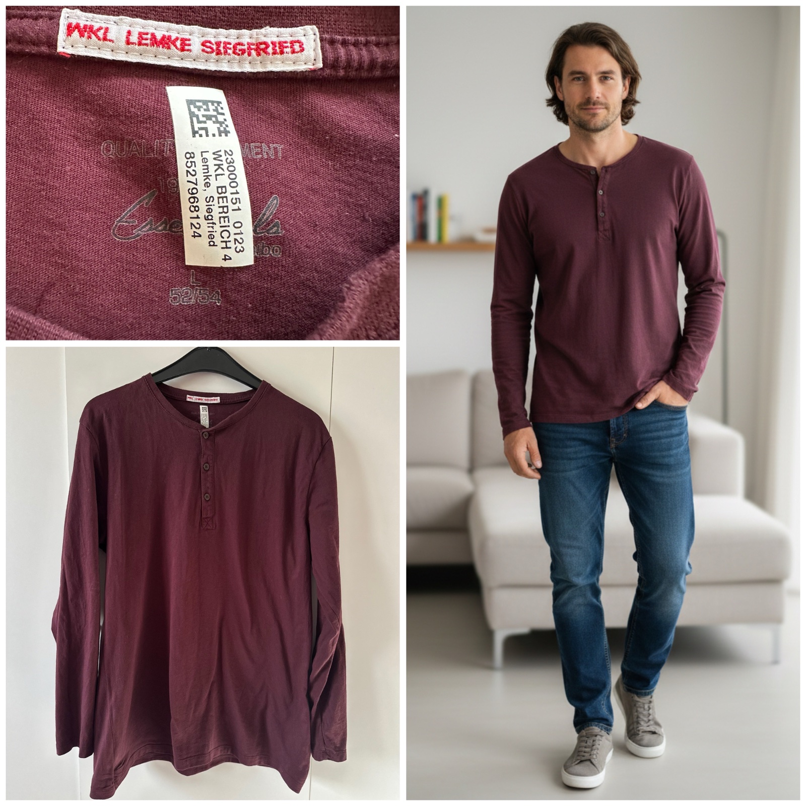 T-shirt Manches Longues Henley - Bordeaux 🤍
